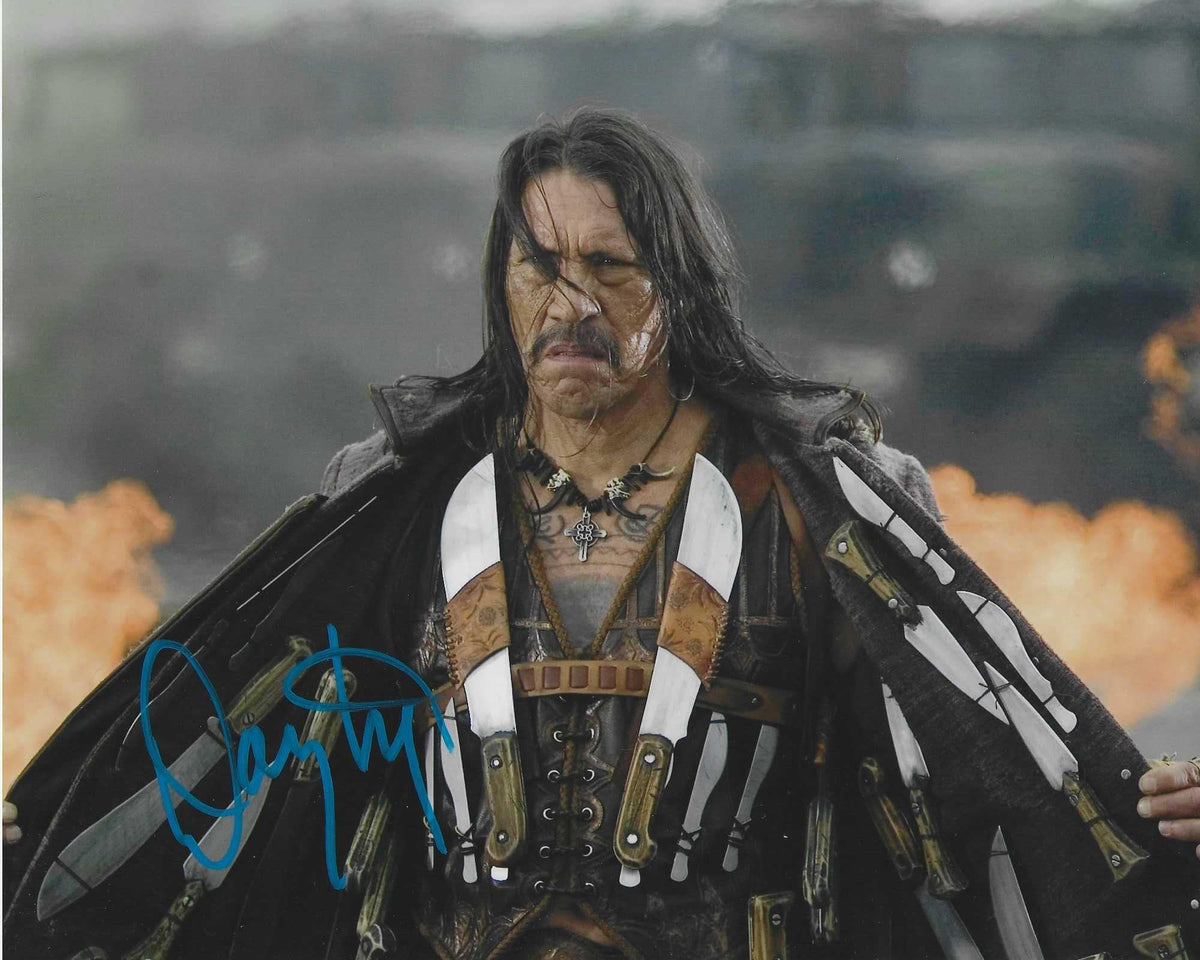 Danny Trejo signed 10x8 in Blue Paint pen Machete Showmasters Comic