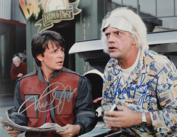 Michael J Fox and Christopher Lloyd signed in silver and blue  11x14 Back To The Future