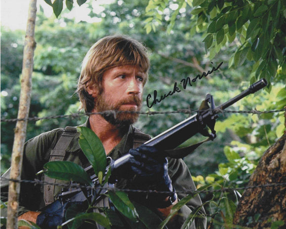 Chuck Norris signed 10x8 in Black Missing In Action
