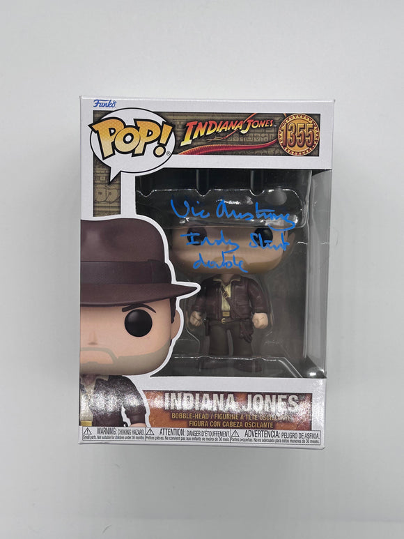 Vic Armstrong Indiana Jones Funko signed in Blue Paint Pen.