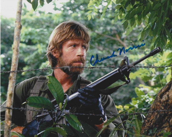 Chuck Norris signed 10x8 in Blue Missing In Action