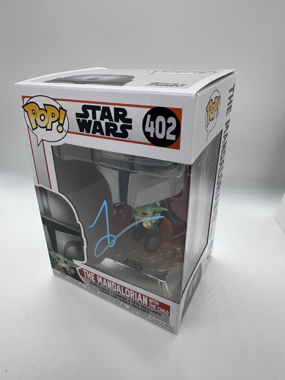 Tom O'Connell signed Mando Funko 402 signed in Blue paint pen.