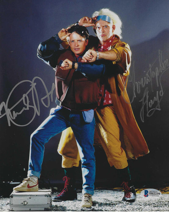 Michael J Fox and Christopher Lloyd 10x8 signed in Silver With Beckett Back to the Future
