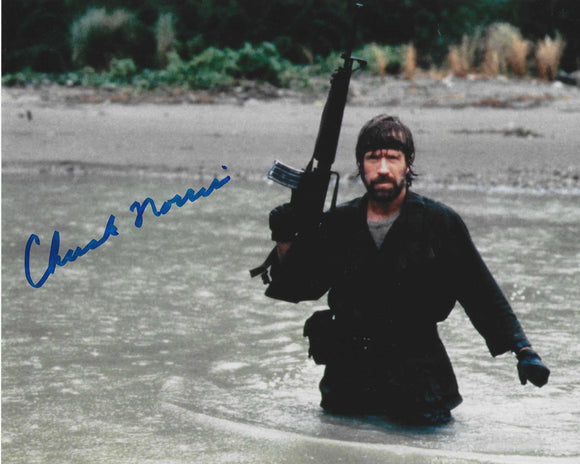 Chuck Norris signed 10x8 in Blue Missing In action