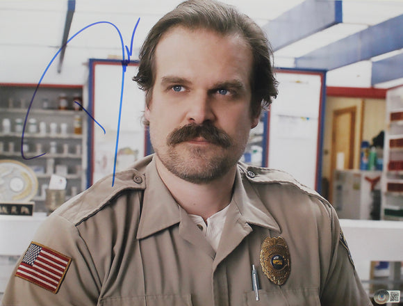 David Harbour 16X12 signed in Blue Stranger Things With Beckett