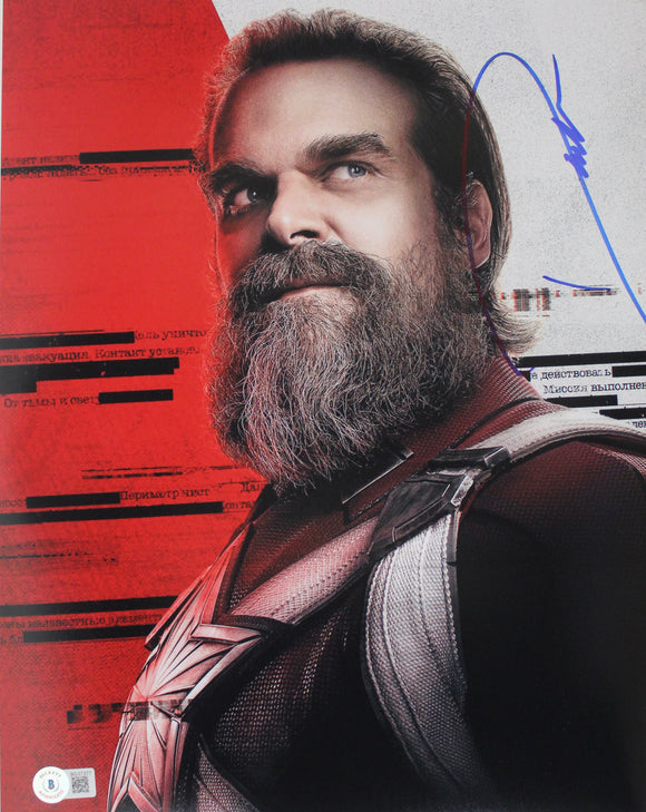 David Harbour 11X14 signed in Blue Black Widow