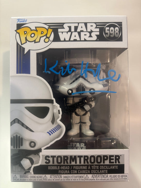 Kit Hillier Signed Stormtrooper Funko Signed in Blue Paint Pen