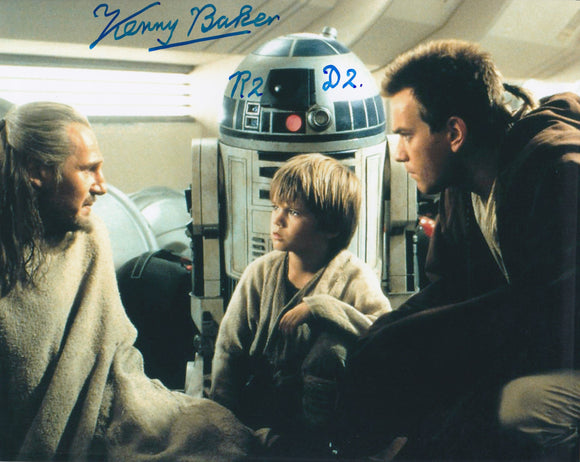 Kenny Baker 10x8 signed in Blue - Star Wars A Phantom Menace