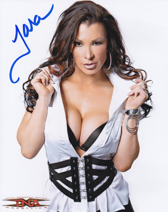 Tara/ Victoria 10x8 signed in Blue Wrestling