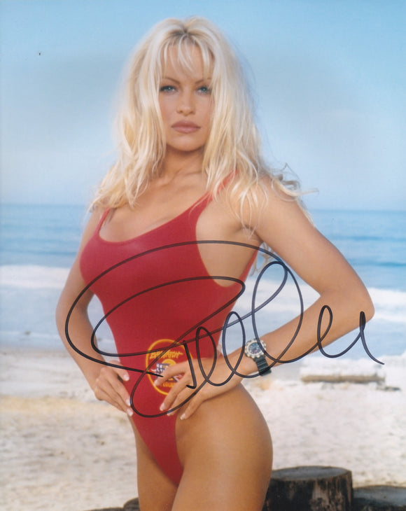 Pamela Anderson 10x8 signed in Black Baywatch