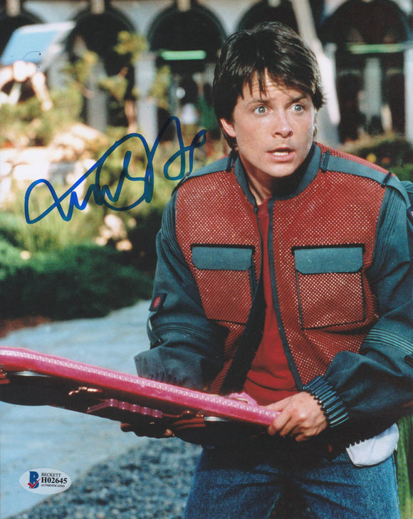 Micheal J Fox 10x8 signed in blue with BECKETT Back to the Future