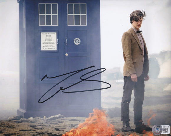 Matt Smith 10x8 signed in Black Doctor Who WITH BECKETT