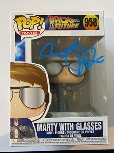 Michael J Fox Marty with Glasses Funko signed in Blue Paint pen. WITH BECKETT